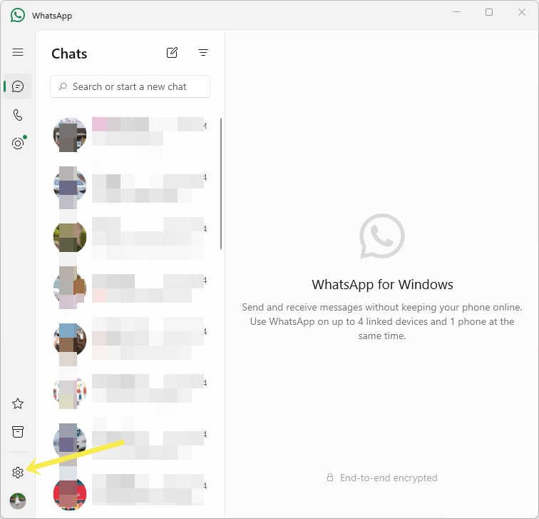 Click on Gear icon from WhatsApp Web Desktop App