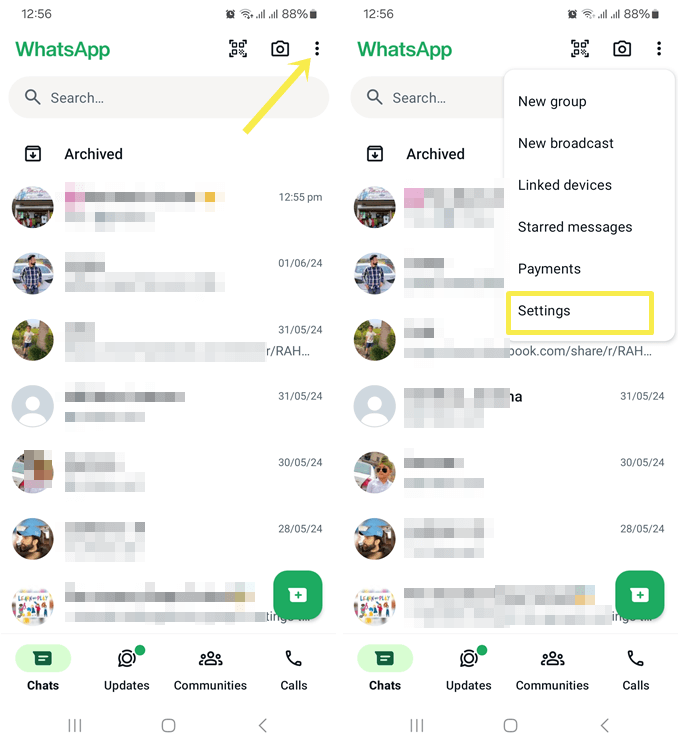 Open WhatsApp Settings