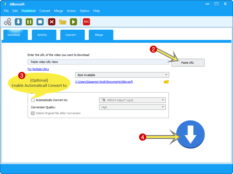 Paste URL in Allavsoft and download