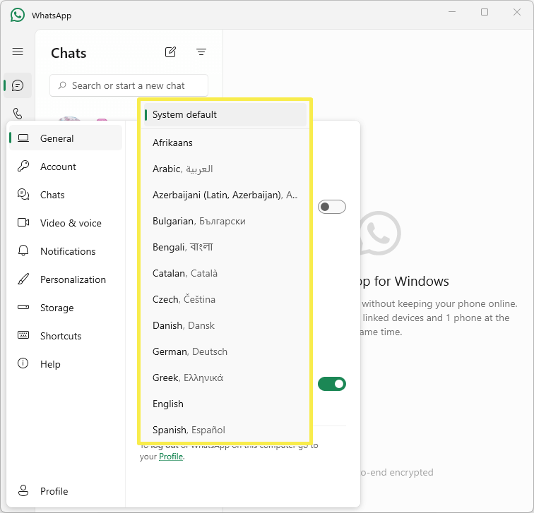 Select the language from the list to chnage