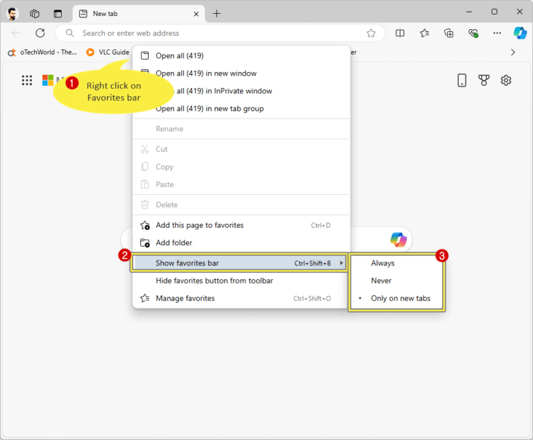 How To Show Or Hide Favorites Bar In Microsoft Edge Otechworld