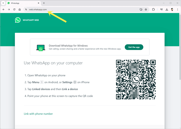 open web.whatsapp.com (WhatsApp web) on browser