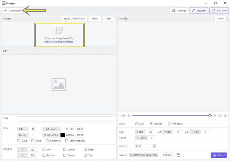 Add Images to Imerger tool