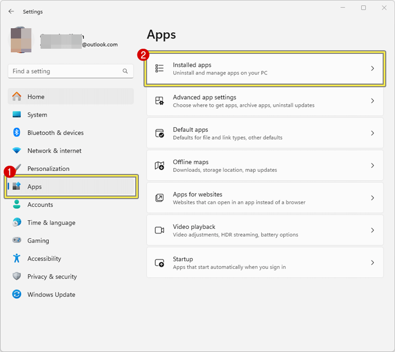 Open Installed Apps in Windows 11