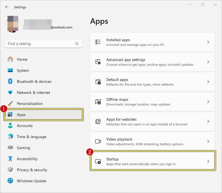 Open Startup Apps from Settings App on Windows