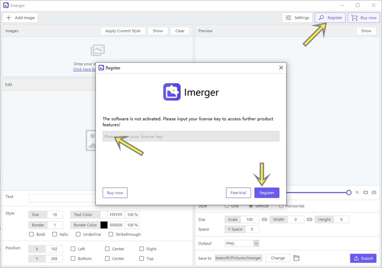 Register Imerger by entering license key