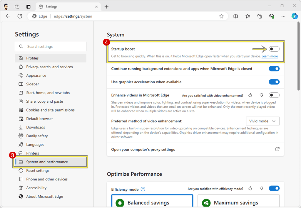 Turn off Microsoft Edge Startup Boost