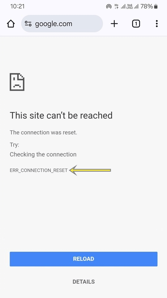 ERR_CONNECTION_RESET Error in Chrome Browser on Android