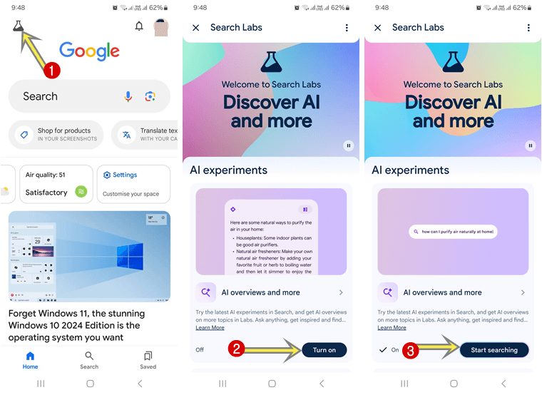 Enable Google Generative AI Search on Mobile Phone