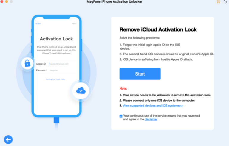 click the start button from Remove iCloud Activation lock
