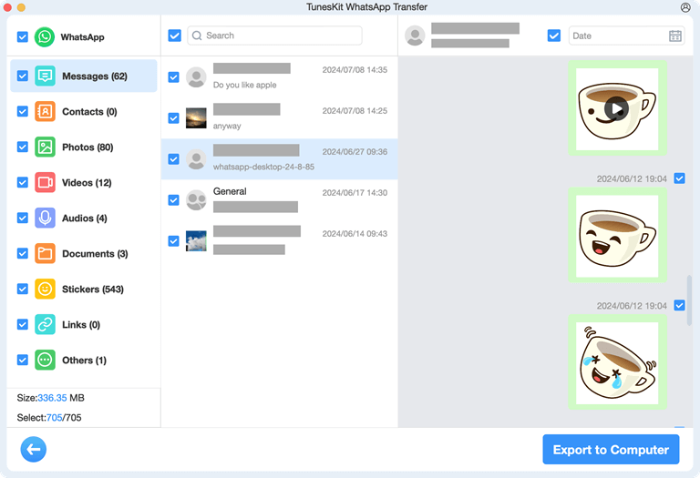 Select WhatsApp Files to export
