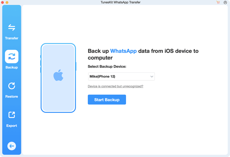 Start WhatsApp Backup using WhatsApp Tranfser Tool