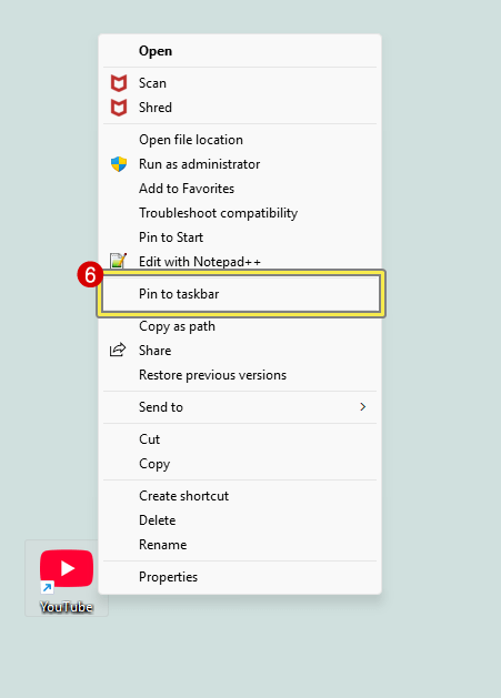 Pin YouTube Chrome app to taskbar in Windows 11