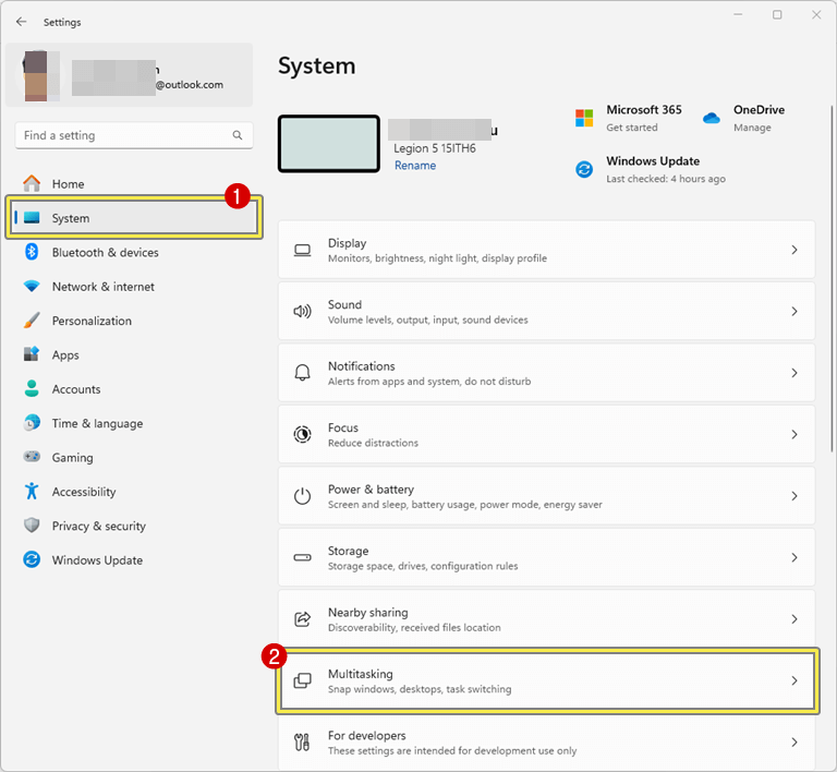 Open Multitasking settings in Windows 11