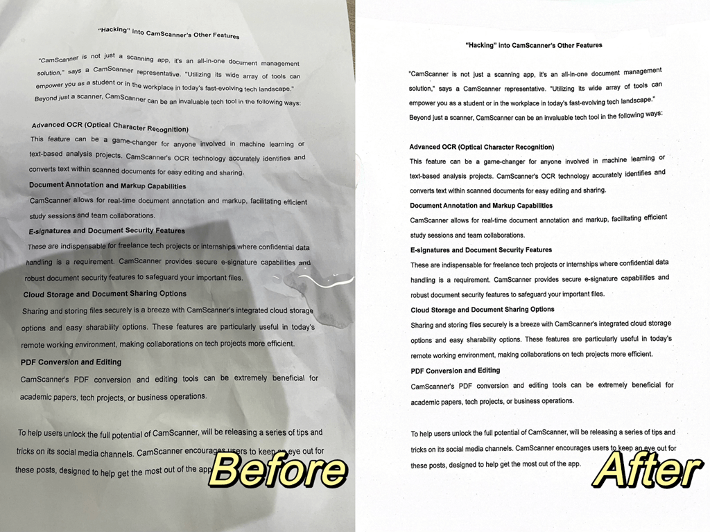CamScanner removing paper creases
