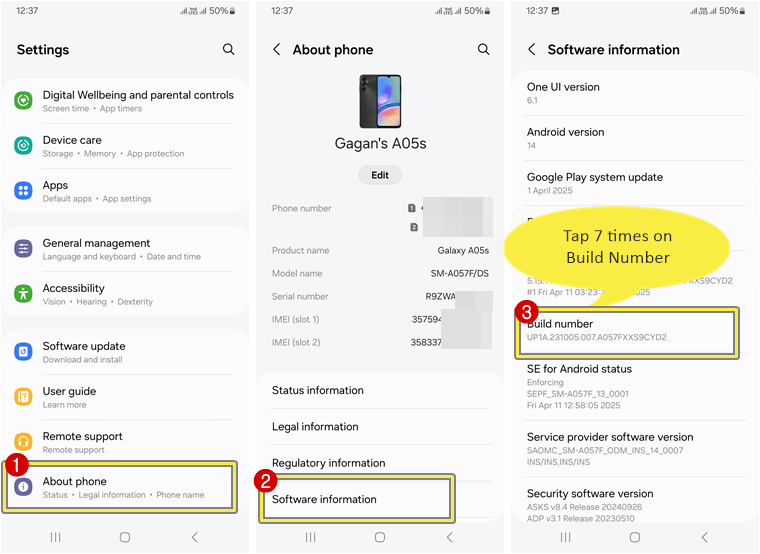 Enable Developer Options in Samsung phone