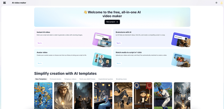 CapCut Web AI video editor interface