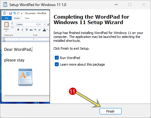Click on Finish button to launch the wordpad