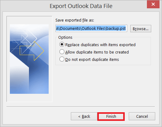 Export outlook data file
