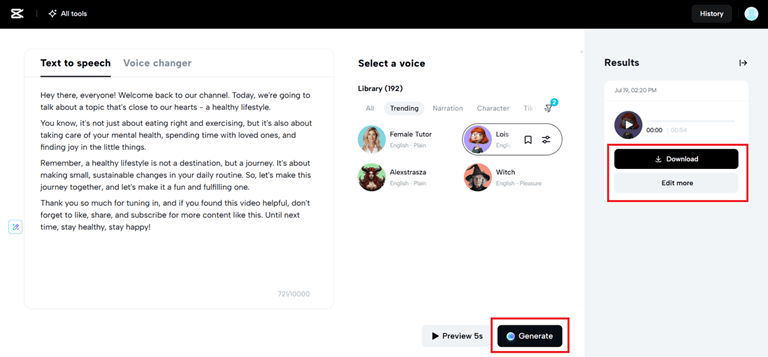 Generate and download your podcast audio