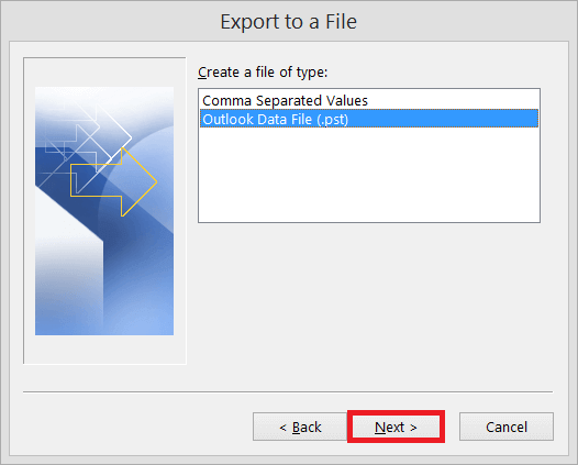Select pst from export to file