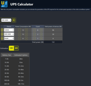 UPS Calculator for Video Surveillance