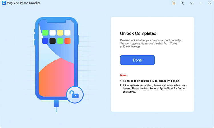 You'll see successful unlock notification