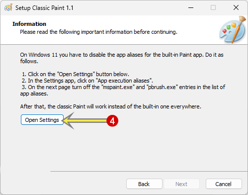 Click on Open Settings button