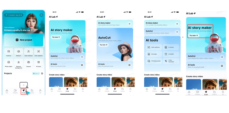 Tap AI story maker in CapCut