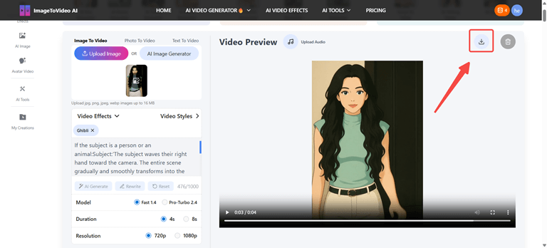 Preview, Download, and Share the video