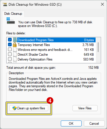 Click on Clean up system files button
