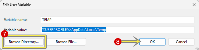 Click on the Browser Directory button and select another drive and folder
