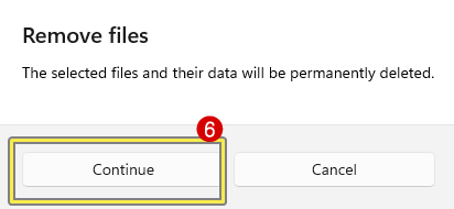 Click on the Continue button to confirm deletion