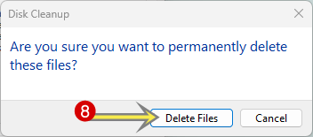 Click on the Delete Files button tp proceed