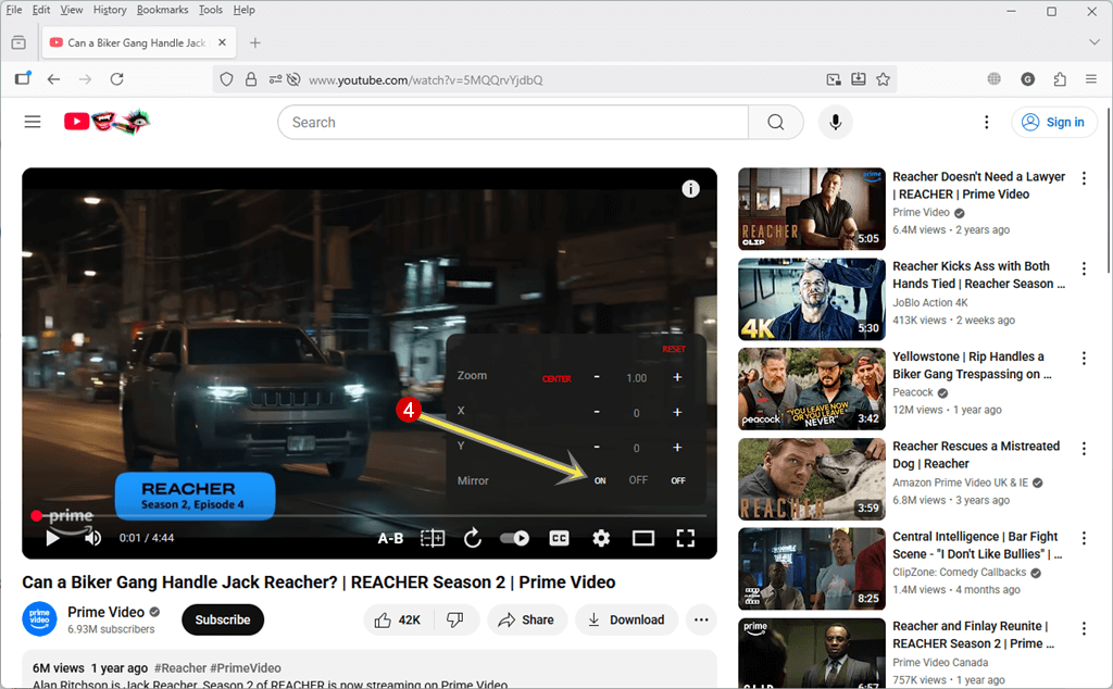 Click on the ON option next to the Mirror to flip the video icon