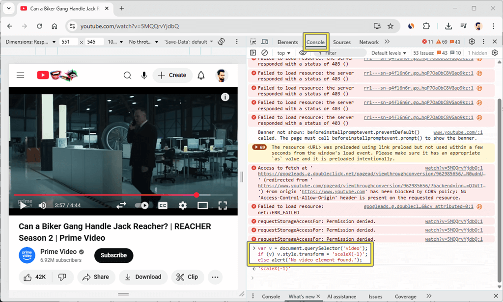 Use Developer Tools to Flip or Mirror YouTube Video