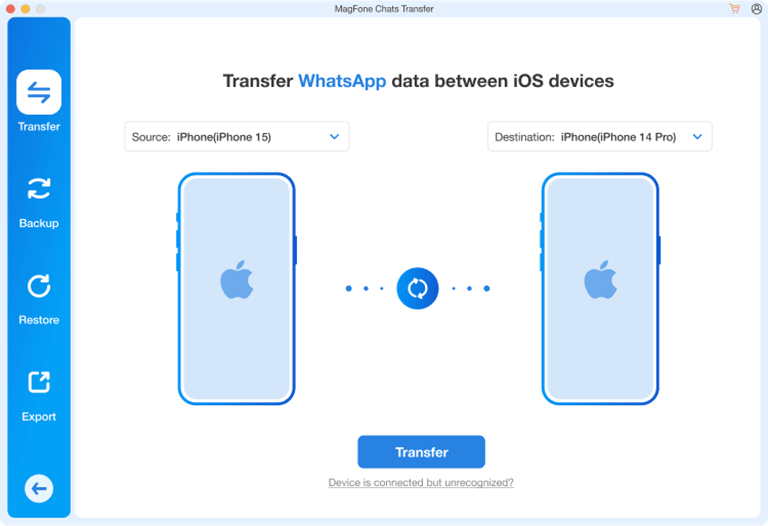 Connect both iPhones via USB in Magfone