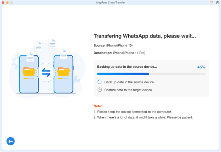 Transfering WhatsApp Data Progress in Magfone