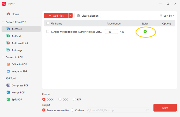 You'll see your document conversion is complete icon