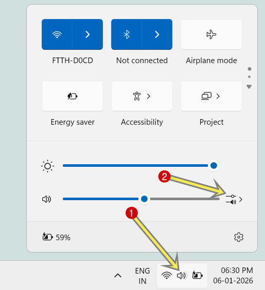 Click the speaker icon and select a sound output icon