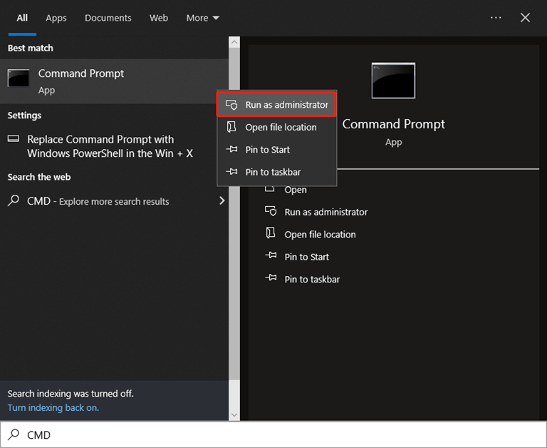 Run Command prompt as administrator
