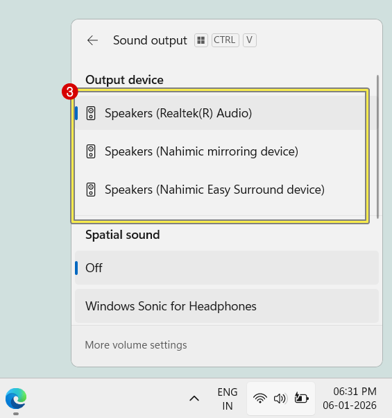 select the correct output device