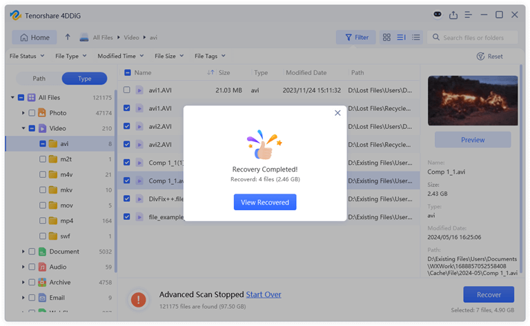 Tap Recover and pick a location for your files