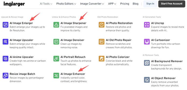 Go to Imglarger and select the right tool