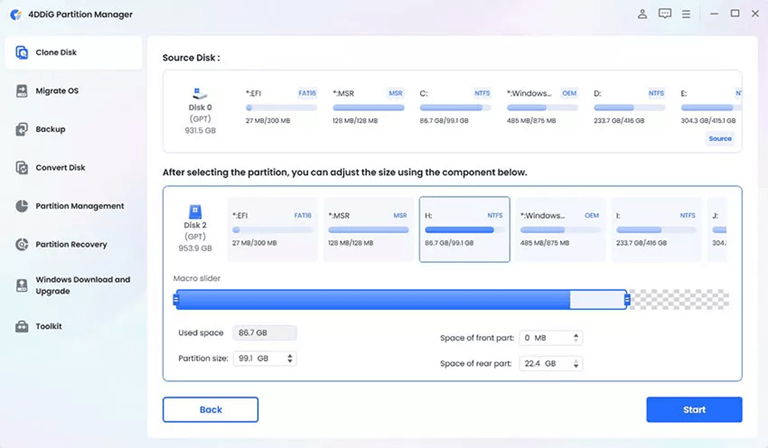 Click “Start” to begin the cloning process.