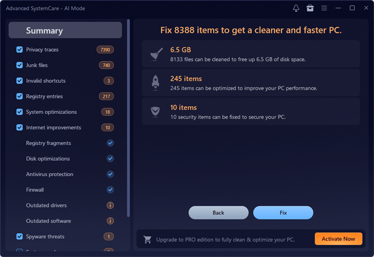 Detecting Problems using Advanced SystemCare