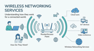 Wireless networks have taken over the mainstay of contemporary world communications, as every house or station is dominated by a wireless network that drives both residential and business homes and establishments. However, what then are wireless networking services, and how do they work? It is divided by this blog in a simple and practical manner. What are Wireless Networking services? Wireless network services are the installation, operations, and maintenance of networks where the connections between devices are made by use of wireless channels. These services can be used to make devices like laptops, smartphones, printers, and IoT devices to communicate via radio signals and not a wired connection. A typical configuration of a wireless network consists of devices such as routers, access points,s and controllers working to share an internet connection to a specific area. IT providers normally provide these services to allow a smooth, safe, fast,e and high-performance network connectivity. Important Elements of a Wireless Network. To learn the functionality of wireless networking services, it is convenient to know the key elements involved: 1. Wireless Router The router is where the internet interrelates with your network. It broadcasts the wirelessly connected devices on the internet. 2. Access Points (APs) Access points increase the range of wireless coverage. Several APs are installed in large premises such as offices to provide good connectivity in the building. 3. Network Switches Even though routes to the wireless networks are not dependent on end device cable usage, routers and access points are connected in the infrastructure by the use of switches. 4. Wireless Controllers Controllers in enterprise architecture regulate many ports of entry, making sure they have transparency, safety, economy, and efficiency. 5. End Devices These are laptops, smartphones, tab, lets and other devices that are attached to the network. How Do Wireless Networking Services Work? Wireless networking involves the transmission of data with the use of radio waves as opposed to the use of cables. The following is a step-by-step description, which is simplified: Step 1: Internet Connection The internet service provider (ISP) provides access to a router through an internet connection via a wired connection. Step 2: Signal Distribution This internet data is transformed into radio signals and sent out by the router with the help of antennas. Step 3: Device Connection Devices in the vicinity pick up the wireless signal and establish a connection with the credentials, such as a password. Step 4: Data Transmission When a device transmits data or receives the data (eg, accessing a website), the data is sent via radio waves to the router, which communicates with the internet. Step 5: Seamless Roaming With bigger networks, there is more than one access point that guarantees connectivity throughout an outage. Users can move with their devices without experiencing a loss since their devices automatically change access points. Types of Wireless Networking Services The services of wireless networking might differ depending on the scale and needs: 1. Home Wireless Networks Simple mechanisms employing only one router are appropriate in a small area. 2. Business Wireless Networks More developed networks that have multiple access points, more reliability, and increased bandwidth. 3. Enterprise Wireless Solutions Massive implementations with central control, enhanced security measures, and network surveillance. 4. Managed Wireless Services The third-party deals with installations, monitoring, troubleshooting, and upgrades, and businesses are only left with operations. Typical Problems and Solutions Although the use of wireless networks is very convenient, they have had their difficulties: 1. Signal Interference Signal can be interfered with by walls, electronic devices, and other networks. Solution: Placing access points strategically and playing with high-frequency bands. 2. Security Risks Data can be compromised due to unauthorised access. Resolution: Encryption: Encryption protocols such as WPA3 are to be used, and secure authentication is to be done. 3. Network Congestion An excessive number of devices may slow down the network. Remedy: Add load balancing and access points with high capacity. 4. Coverage Issues In big areas, there can be dead zones. Resolution: Carry out site surveys and install new access points. Professional wireless networking services in Ontario, offered by Pexo , can be an important gain to businesses that want to increase their connection with the world. Trustworthy vendors will carry out appropriate network design, a smooth installation process,   nd even provide support during maintenance to ensure optimal performance and security. Conclusion Wireless networking services are essential in facilitating contemporary communications and business activities. They are flexible, scalable, and efficient by eliminating the use of physical cables. Whether it is a simple home installation or an elaborate network within enterprises, knowing how these networks operate can assist you in making better choices whenever planning or upgrading your connectivity.
