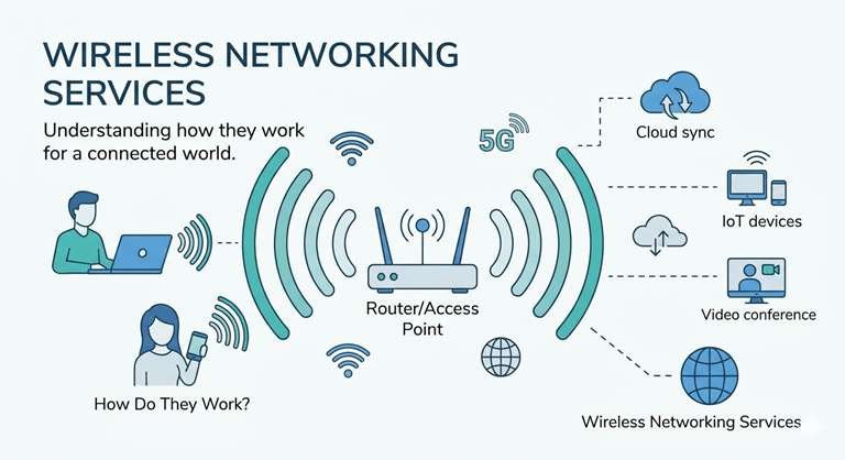 Wireless networks have taken over the mainstay of contemporary world communications, as every house or station is dominated by a wireless network that drives both residential and business homes and establishments. However, what then are wireless networking services, and how do they work? It is divided by this blog in a simple and practical manner. What are Wireless Networking services? Wireless network services are the installation, operations, and maintenance of networks where the connections between devices are made by use of wireless channels. These services can be used to make devices like laptops, smartphones, printers, and IoT devices to communicate via radio signals and not a wired connection. A typical configuration of a wireless network consists of devices such as routers, access points,s and controllers working to share an internet connection to a specific area. IT providers normally provide these services to allow a smooth, safe, fast,e and high-performance network connectivity. Important Elements of a Wireless Network. To learn the functionality of wireless networking services, it is convenient to know the key elements involved: 1. Wireless Router The router is where the internet interrelates with your network. It broadcasts the wirelessly connected devices on the internet. 2. Access Points (APs) Access points increase the range of wireless coverage. Several APs are installed in large premises such as offices to provide good connectivity in the building. 3. Network Switches Even though routes to the wireless networks are not dependent on end device cable usage, routers and access points are connected in the infrastructure by the use of switches. 4. Wireless Controllers Controllers in enterprise architecture regulate many ports of entry, making sure they have transparency, safety, economy, and efficiency. 5. End Devices These are laptops, smartphones, tab, lets and other devices that are attached to the network. How Do Wireless Networking Services Work? Wireless networking involves the transmission of data with the use of radio waves as opposed to the use of cables. The following is a step-by-step description, which is simplified: Step 1: Internet Connection The internet service provider (ISP) provides access to a router through an internet connection via a wired connection. Step 2: Signal Distribution This internet data is transformed into radio signals and sent out by the router with the help of antennas. Step 3: Device Connection Devices in the vicinity pick up the wireless signal and establish a connection with the credentials, such as a password. Step 4: Data Transmission When a device transmits data or receives the data (eg, accessing a website), the data is sent via radio waves to the router, which communicates with the internet. Step 5: Seamless Roaming With bigger networks, there is more than one access point that guarantees connectivity throughout an outage. Users can move with their devices without experiencing a loss since their devices automatically change access points. Types of Wireless Networking Services The services of wireless networking might differ depending on the scale and needs: 1. Home Wireless Networks Simple mechanisms employing only one router are appropriate in a small area. 2. Business Wireless Networks More developed networks that have multiple access points, more reliability, and increased bandwidth. 3. Enterprise Wireless Solutions Massive implementations with central control, enhanced security measures, and network surveillance. 4. Managed Wireless Services The third-party deals with installations, monitoring, troubleshooting, and upgrades, and businesses are only left with operations. Typical Problems and Solutions Although the use of wireless networks is very convenient, they have had their difficulties: 1. Signal Interference Signal can be interfered with by walls, electronic devices, and other networks. Solution: Placing access points strategically and playing with high-frequency bands. 2. Security Risks Data can be compromised due to unauthorised access. Resolution: Encryption: Encryption protocols such as WPA3 are to be used, and secure authentication is to be done. 3. Network Congestion An excessive number of devices may slow down the network. Remedy: Add load balancing and access points with high capacity. 4. Coverage Issues In big areas, there can be dead zones. Resolution: Carry out site surveys and install new access points. Professional wireless networking services in Ontario, offered by Pexo , can be an important gain to businesses that want to increase their connection with the world. Trustworthy vendors will carry out appropriate network design, a smooth installation process,   nd even provide support during maintenance to ensure optimal performance and security. Conclusion Wireless networking services are essential in facilitating contemporary communications and business activities. They are flexible, scalable, and efficient by eliminating the use of physical cables. Whether it is a simple home installation or an elaborate network within enterprises, knowing how these networks operate can assist you in making better choices whenever planning or upgrading your connectivity.