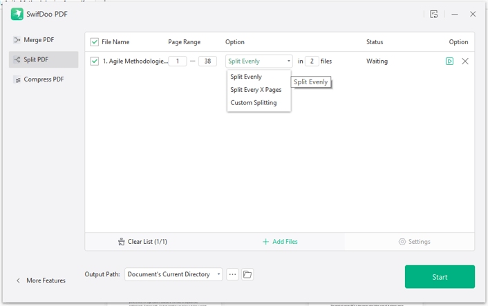 Choose Your Splitting Method from SwifDoo PDF