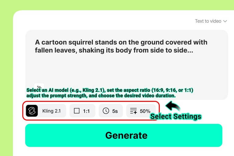 Direction and video settings selection